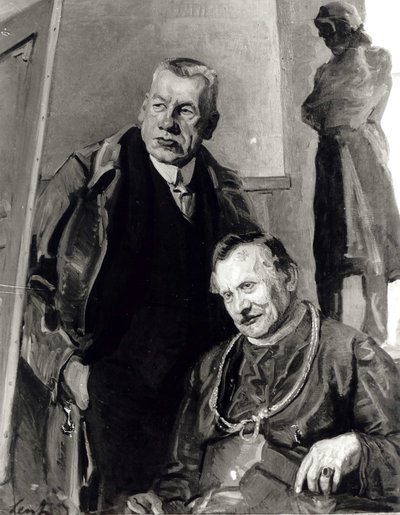 In the Studio - Self-portrait with Reverend Mrozowski by Stanisaw Lentz